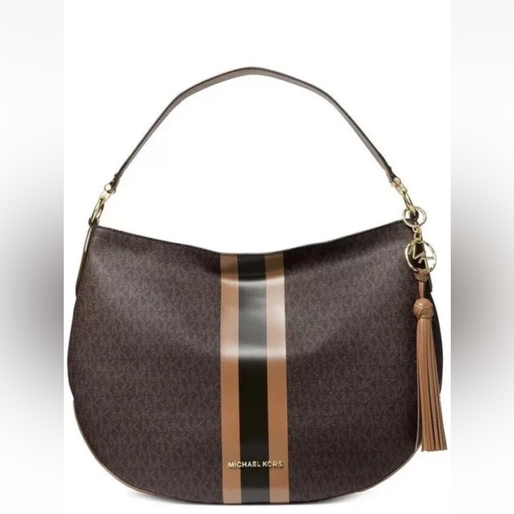 Michael Kors Brooke Leather Zip Brown/Acorn/Gold Hobo